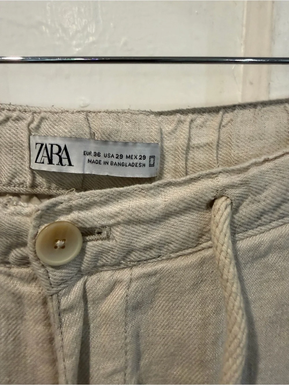 Zara Men Drawstring Linen Jogger Pants - Cream